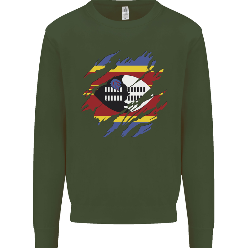 Torn Swaziland Flag Swazi Day Football Mens Sweatshirt Jumper Forest Green