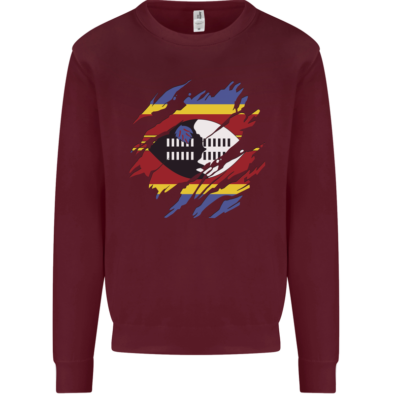Torn Swaziland Flag Swazi Day Football Mens Sweatshirt Jumper Maroon