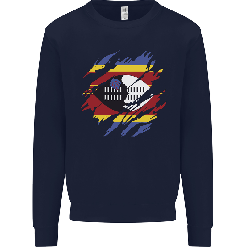 Torn Swaziland Flag Swazi Day Football Mens Sweatshirt Jumper Navy Blue