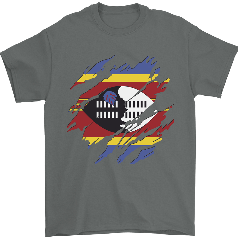 Torn Swaziland Flag Swazi Day Football Mens T-Shirt 100% Cotton Charcoal