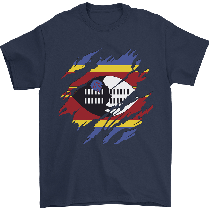 Torn Swaziland Flag Swazi Day Football Mens T-Shirt 100% Cotton Navy Blue