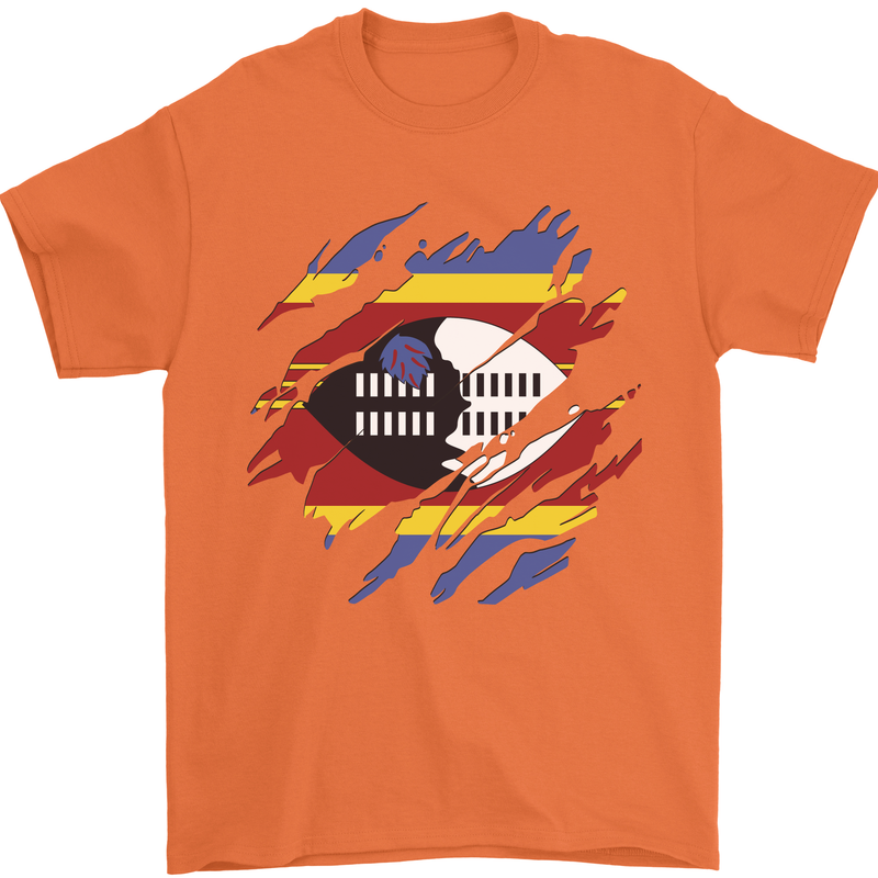 Torn Swaziland Flag Swazi Day Football Mens T-Shirt 100% Cotton Orange