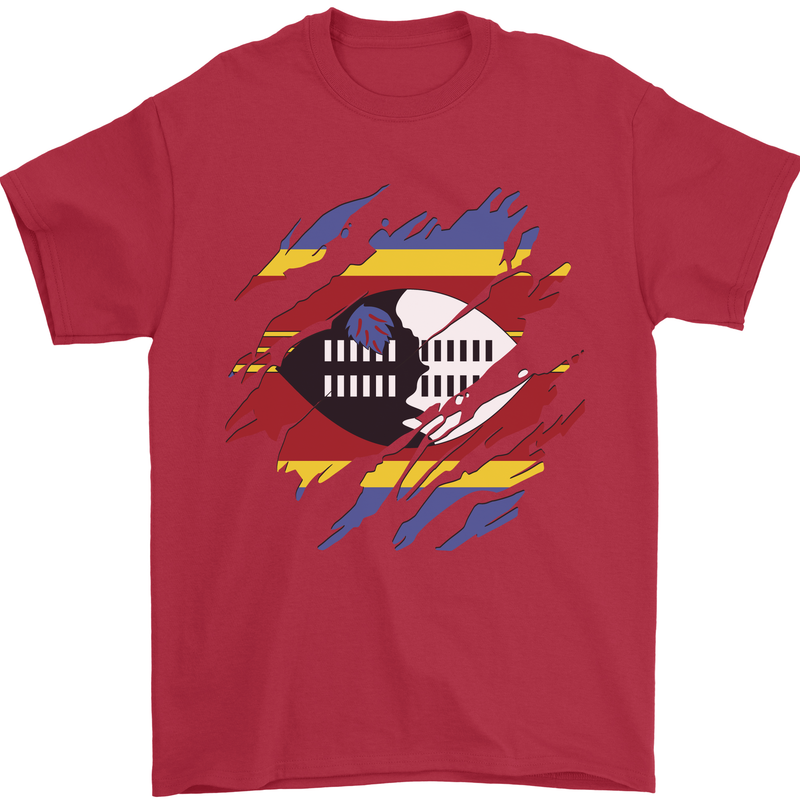Torn Swaziland Flag Swazi Day Football Mens T-Shirt 100% Cotton Red