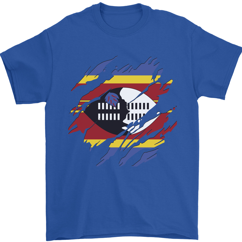 Torn Swaziland Flag Swazi Day Football Mens T-Shirt 100% Cotton Royal Blue