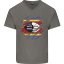 Torn Swaziland Flag Swazi Day Football Mens V-Neck Cotton T-Shirt Charcoal