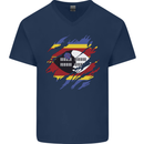 Torn Swaziland Flag Swazi Day Football Mens V-Neck Cotton T-Shirt Navy Blue