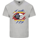 Torn Swaziland Flag Swazi Day Football Mens V-Neck Cotton T-Shirt Sports Grey