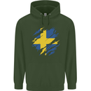 Torn Swedish Flag Sweden Day Football Childrens Kids Hoodie Forest Green
