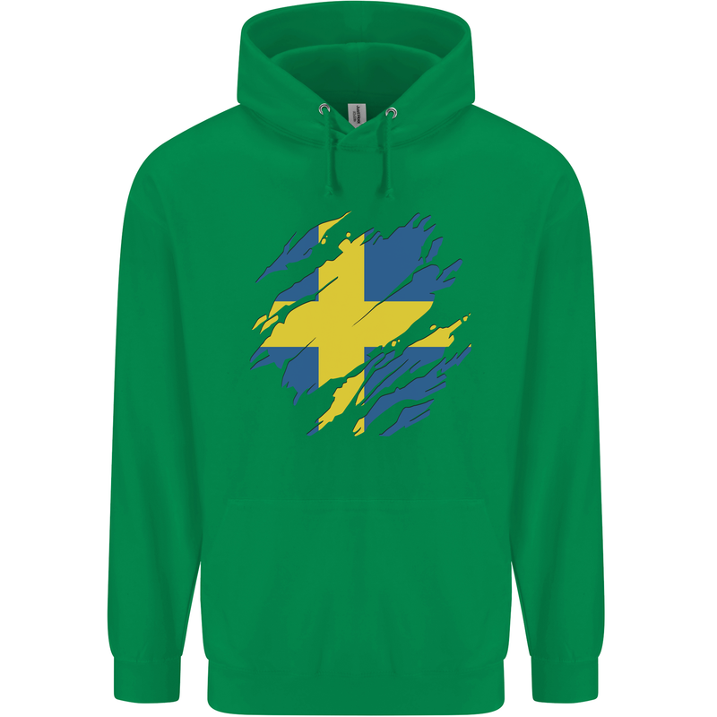 Torn Swedish Flag Sweden Day Football Childrens Kids Hoodie Irish Green