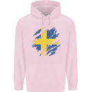 Torn Swedish Flag Sweden Day Football Childrens Kids Hoodie Light Pink