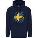 Torn Swedish Flag Sweden Day Football Childrens Kids Hoodie Navy Blue