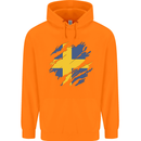Torn Swedish Flag Sweden Day Football Childrens Kids Hoodie Orange