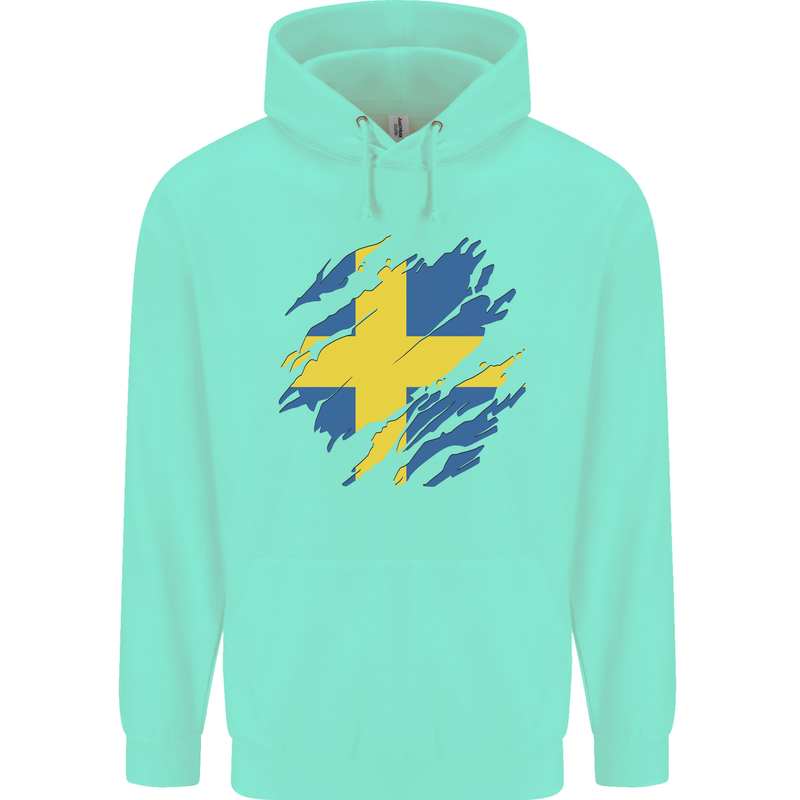 Torn Swedish Flag Sweden Day Football Childrens Kids Hoodie Peppermint