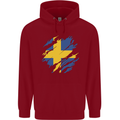 Torn Swedish Flag Sweden Day Football Childrens Kids Hoodie Red