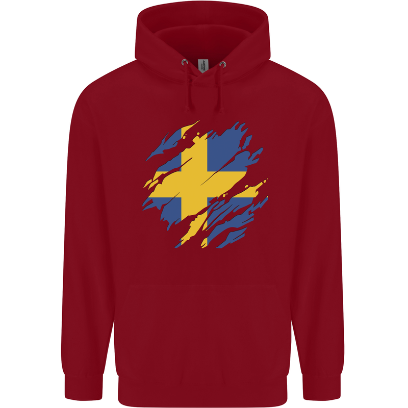 Torn Swedish Flag Sweden Day Football Childrens Kids Hoodie Red