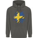 Torn Swedish Flag Sweden Day Football Childrens Kids Hoodie Storm Grey