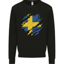 Torn Swedish Flag Sweden Day Football Kids Sweatshirt Jumper Black