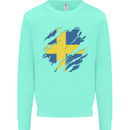 Torn Swedish Flag Sweden Day Football Kids Sweatshirt Jumper Peppermint
