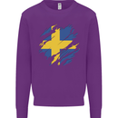 Torn Swedish Flag Sweden Day Football Kids Sweatshirt Jumper Purple