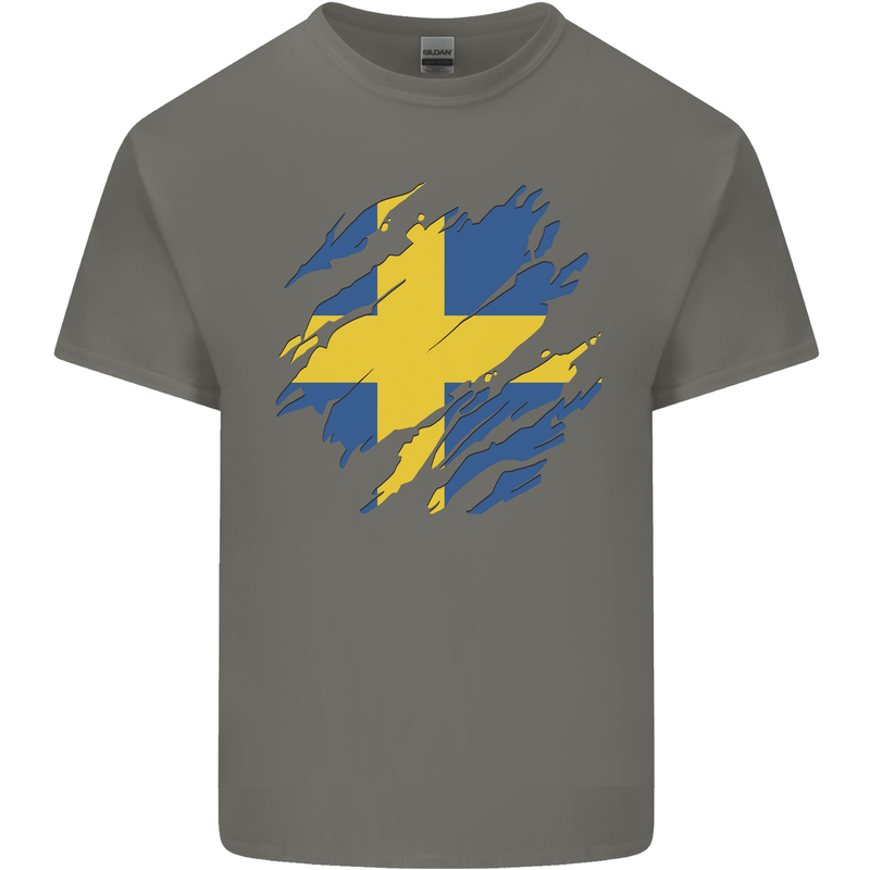 Torn Swedish Flag Sweden Day Football Kids T-Shirt Childrens Charcoal