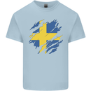 Torn Swedish Flag Sweden Day Football Kids T-Shirt Childrens Light Blue