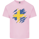 Torn Swedish Flag Sweden Day Football Kids T-Shirt Childrens Light Pink
