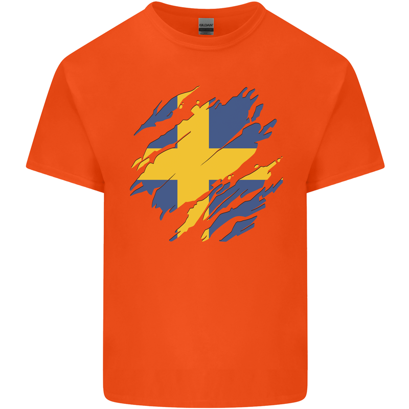 Torn Swedish Flag Sweden Day Football Kids T-Shirt Childrens Orange