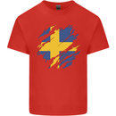 Torn Swedish Flag Sweden Day Football Kids T-Shirt Childrens Red