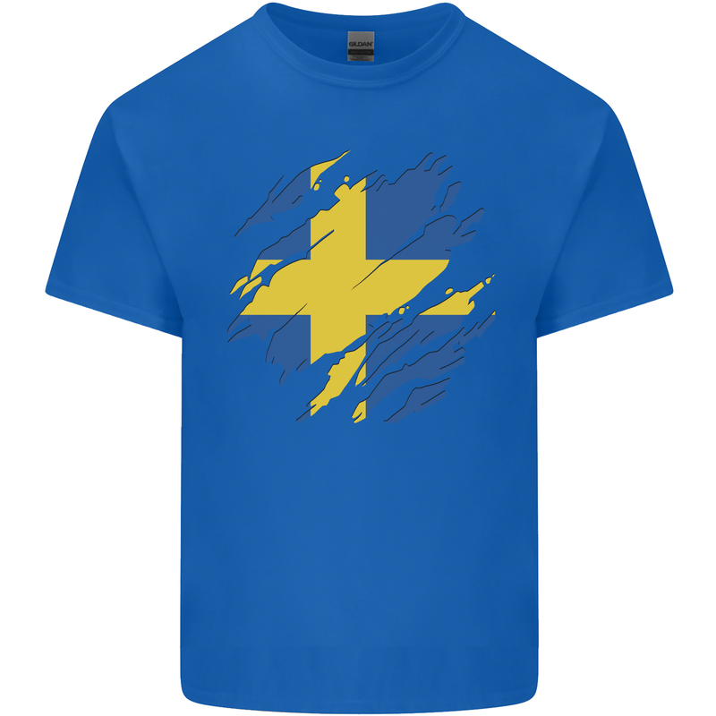 Torn Swedish Flag Sweden Day Football Kids T-Shirt Childrens Royal Blue