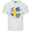Torn Swedish Flag Sweden Day Football Kids T-Shirt Childrens White