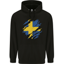 Torn Swedish Flag Sweden Day Football Mens 80% Cotton Hoodie Black