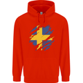 Torn Swedish Flag Sweden Day Football Mens 80% Cotton Hoodie Bright Red