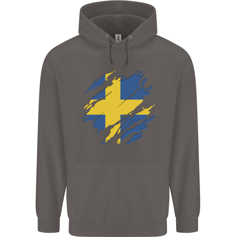 Torn Swedish Flag Sweden Day Football Mens 80% Cotton Hoodie Charcoal