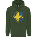 Torn Swedish Flag Sweden Day Football Mens 80% Cotton Hoodie Forest Green