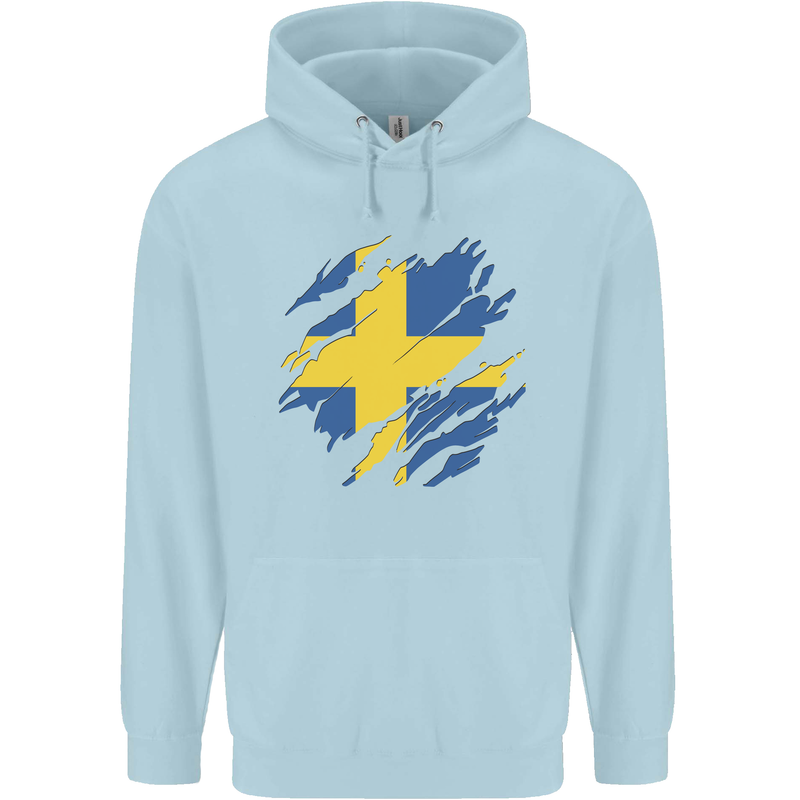 Torn Swedish Flag Sweden Day Football Mens 80% Cotton Hoodie Light Blue