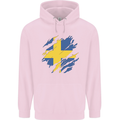 Torn Swedish Flag Sweden Day Football Mens 80% Cotton Hoodie Light Pink