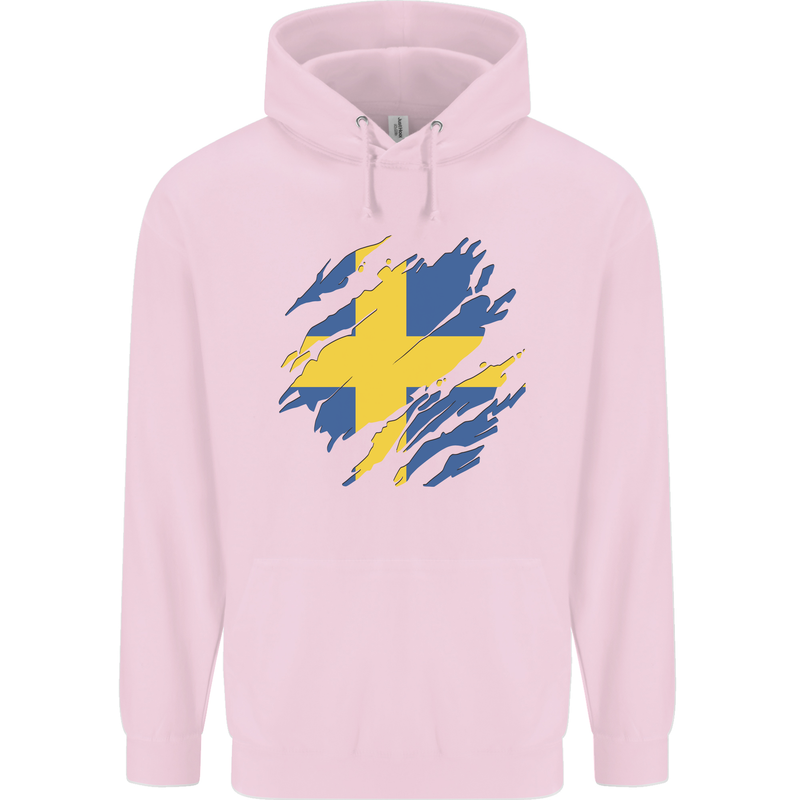 Torn Swedish Flag Sweden Day Football Mens 80% Cotton Hoodie Light Pink