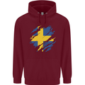 Torn Swedish Flag Sweden Day Football Mens 80% Cotton Hoodie Maroon