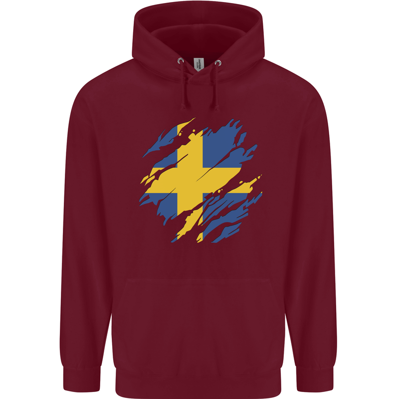 Torn Swedish Flag Sweden Day Football Mens 80% Cotton Hoodie Maroon
