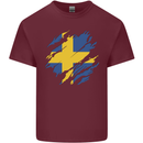Torn Swedish Flag Sweden Day Football Mens Cotton T-Shirt Tee Top Maroon
