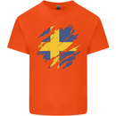 Torn Swedish Flag Sweden Day Football Mens Cotton T-Shirt Tee Top Orange