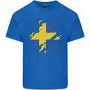 Torn Swedish Flag Sweden Day Football Mens Cotton T-Shirt Tee Top Royal Blue
