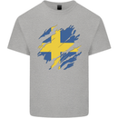 Torn Swedish Flag Sweden Day Football Mens Cotton T-Shirt Tee Top Sports Grey