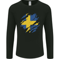 Torn Swedish Flag Sweden Day Football Mens Long Sleeve T-Shirt Black
