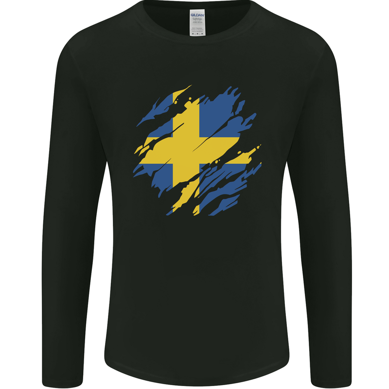 Torn Swedish Flag Sweden Day Football Mens Long Sleeve T-Shirt Black