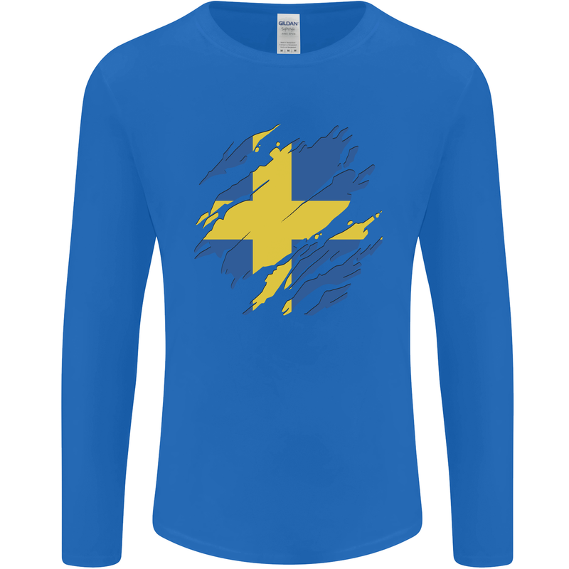 Torn Swedish Flag Sweden Day Football Mens Long Sleeve T-Shirt Royal Blue