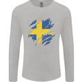 Torn Swedish Flag Sweden Day Football Mens Long Sleeve T-Shirt Sports Grey