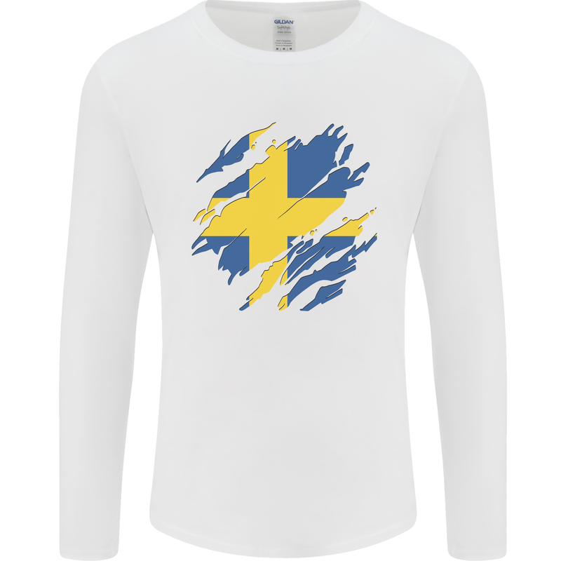 Torn Swedish Flag Sweden Day Football Mens Long Sleeve T-Shirt White