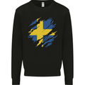 Torn Swedish Flag Sweden Day Football Mens Sweatshirt Jumper Black