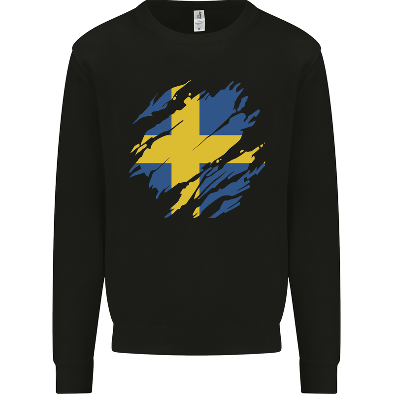Torn Swedish Flag Sweden Day Football Mens Sweatshirt Jumper Black